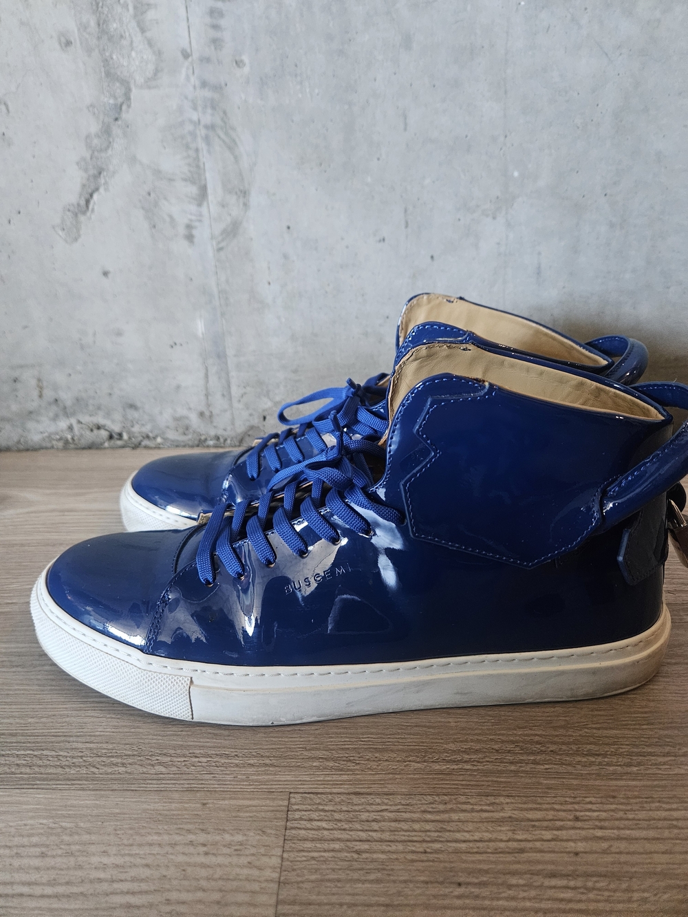 High-Top Patent Leather Sneakers in Blue by Buscemi